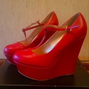 Women's Red Size 11 Dream Paris Wedge High Heels Strappy
